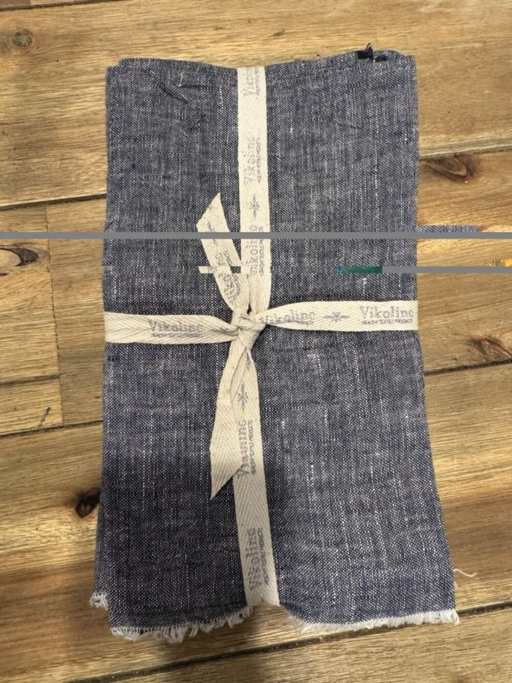 New Vikolino 100% Pure Linen Dinner Napkins 4 PC 20 x 18 In Blue Cream Fringe